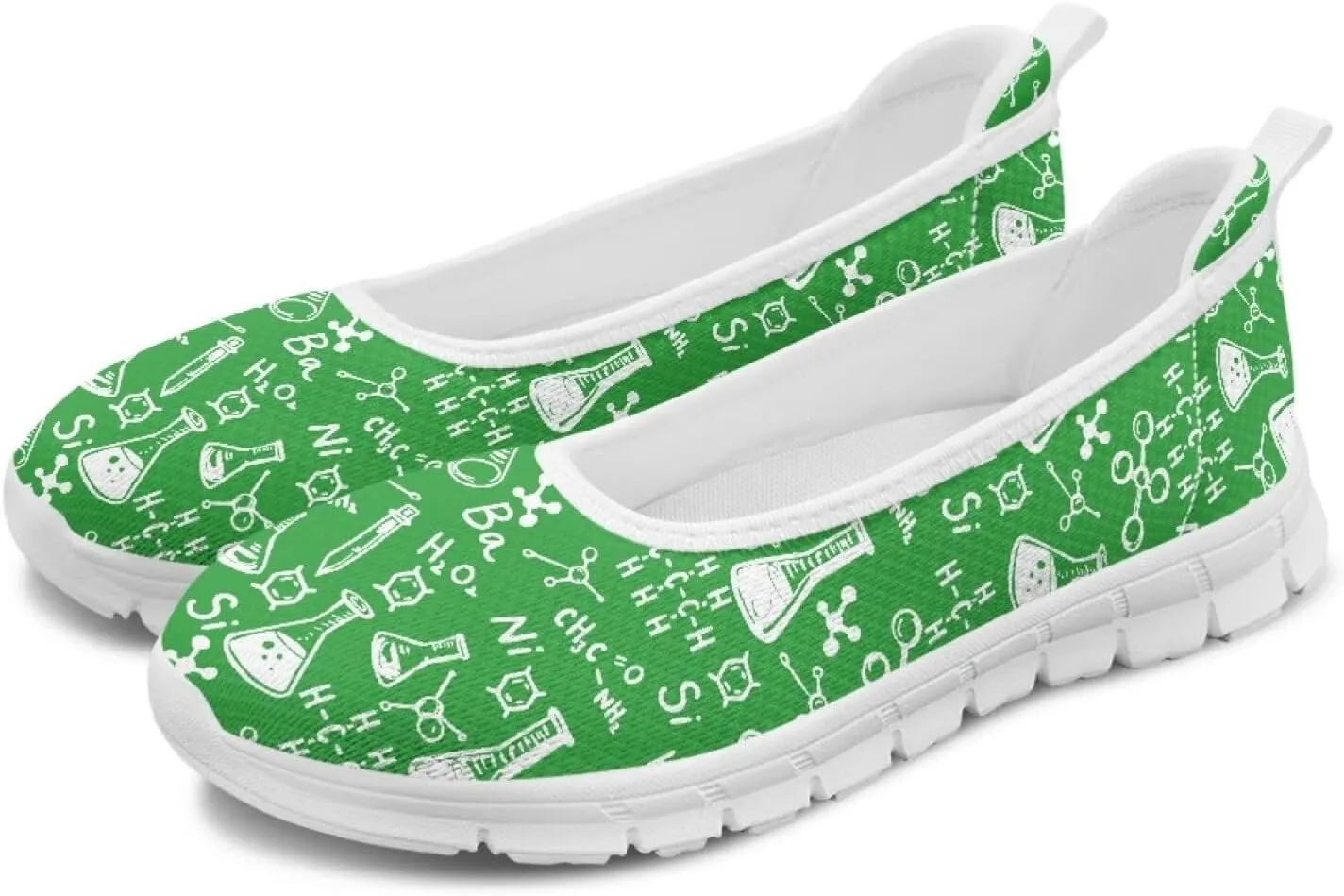 Creative Formula Print Womens Flats Comfortable Dressy Lightweight Slip On Ballet Shoes Round Toe Walking Casual Sneakers Everyday Wear