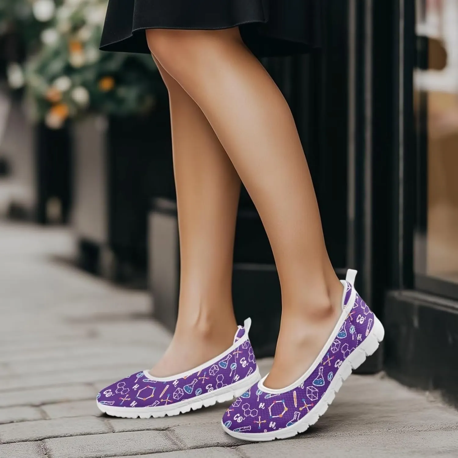Creative Formula Print Womens Flats Comfortable Dressy Lightweight Slip On Ballet Shoes Round Toe Walking Casual Sneakers Everyday Wear
