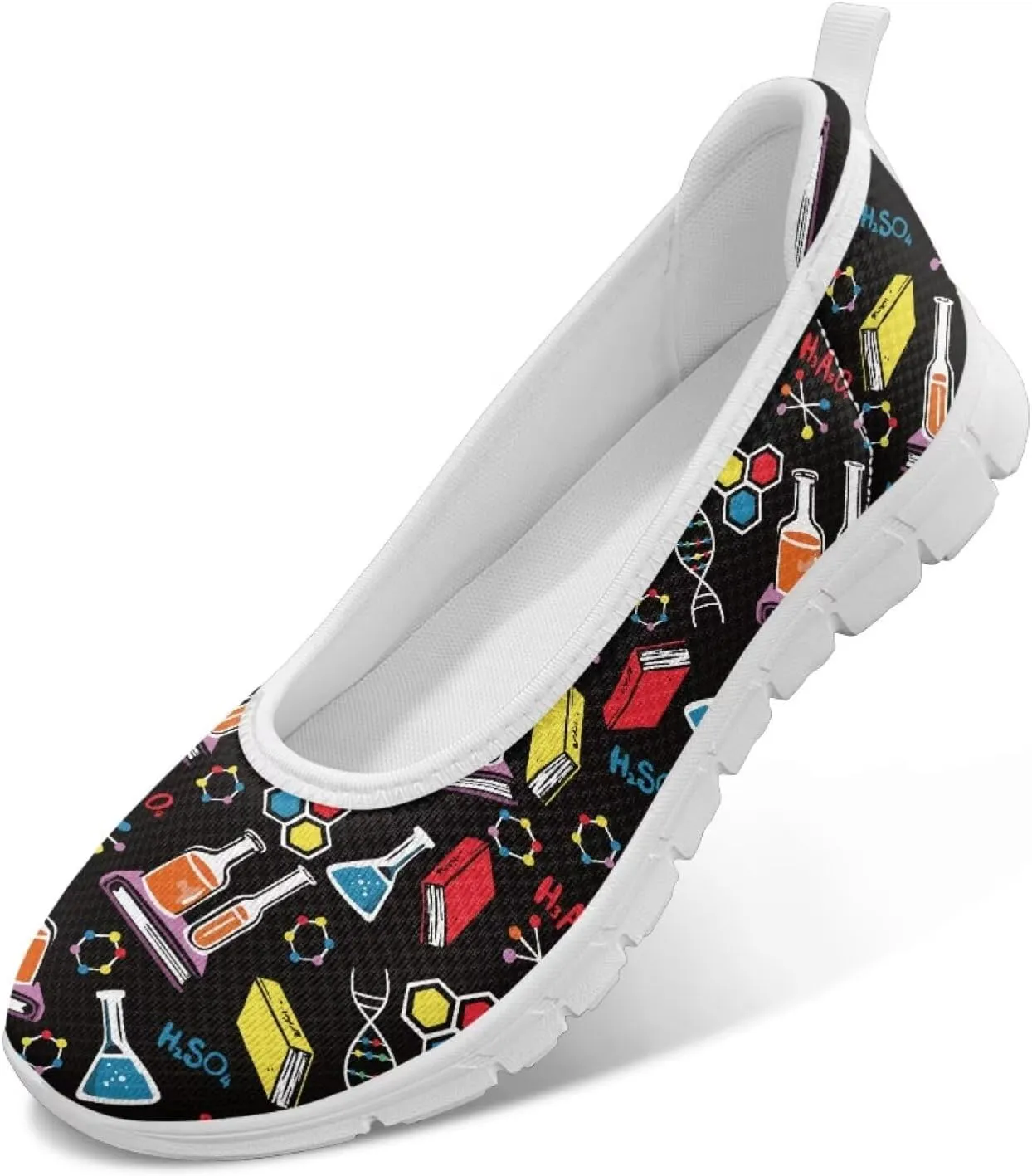 Creative Formula Print Womens Flats Comfortable Dressy Lightweight Slip On Ballet Shoes Round Toe Walking Casual Sneakers Everyday Wear