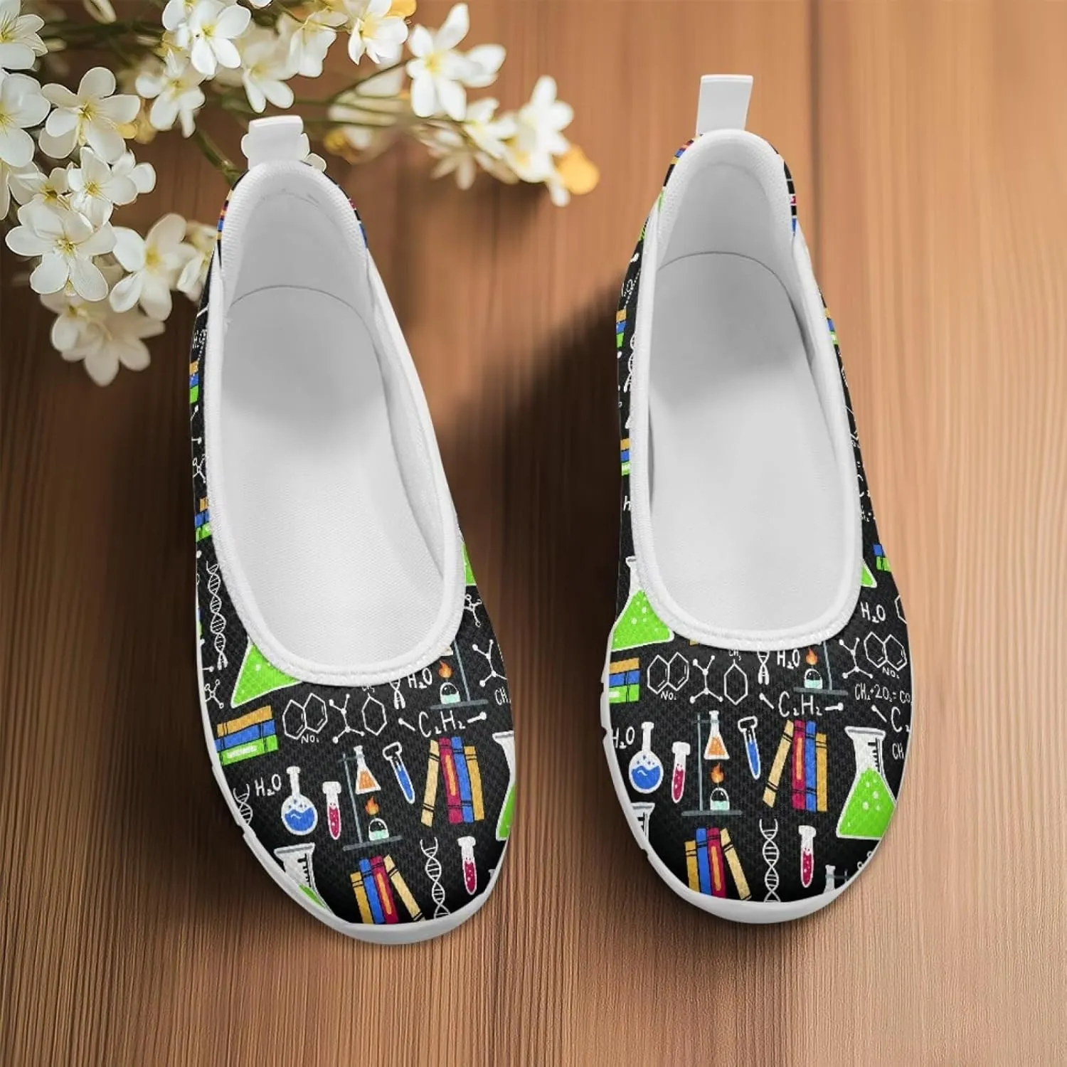 Creative Formula Print Womens Flats Comfortable Dressy Lightweight Slip On Ballet Shoes Round Toe Walking Casual Sneakers Everyday Wear