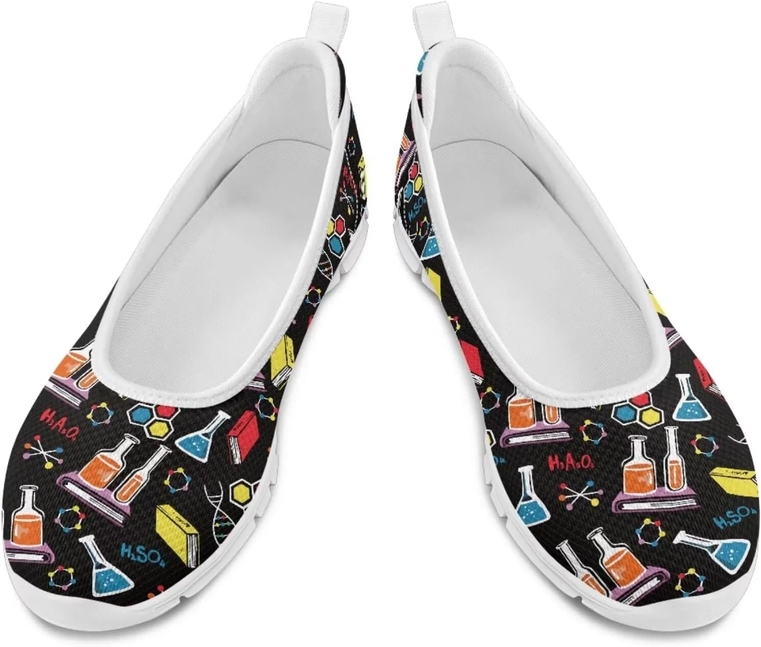 Creative Formula Print Womens Flats Comfortable Dressy Lightweight Slip On Ballet Shoes Round Toe Walking Casual Sneakers Everyday Wear