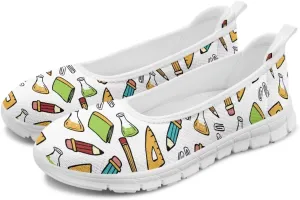 Creative Formula Print Womens Flats Comfortable Dressy Lightweight Slip On Ballet Shoes Round Toe Walking Casual Sneakers Everyday Wear