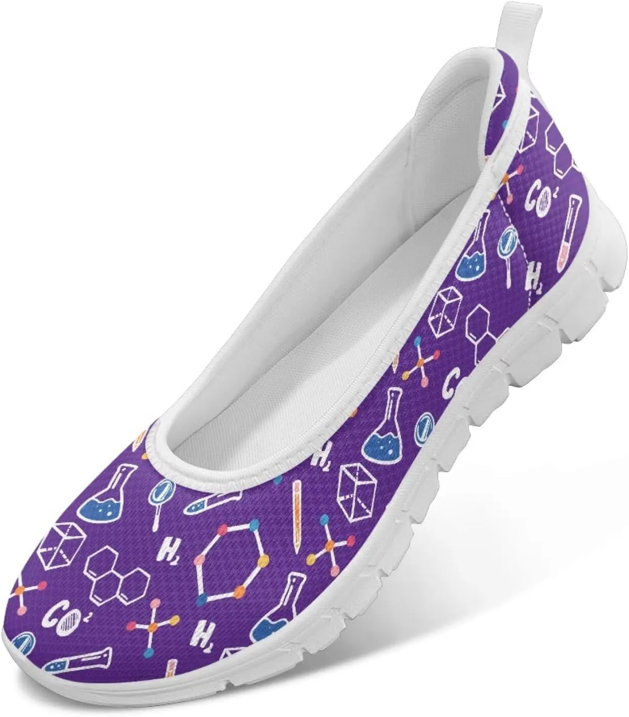 Creative Formula Print Womens Flats Comfortable Dressy Lightweight Slip On Ballet Shoes Round Toe Walking Casual Sneakers Everyday Wear