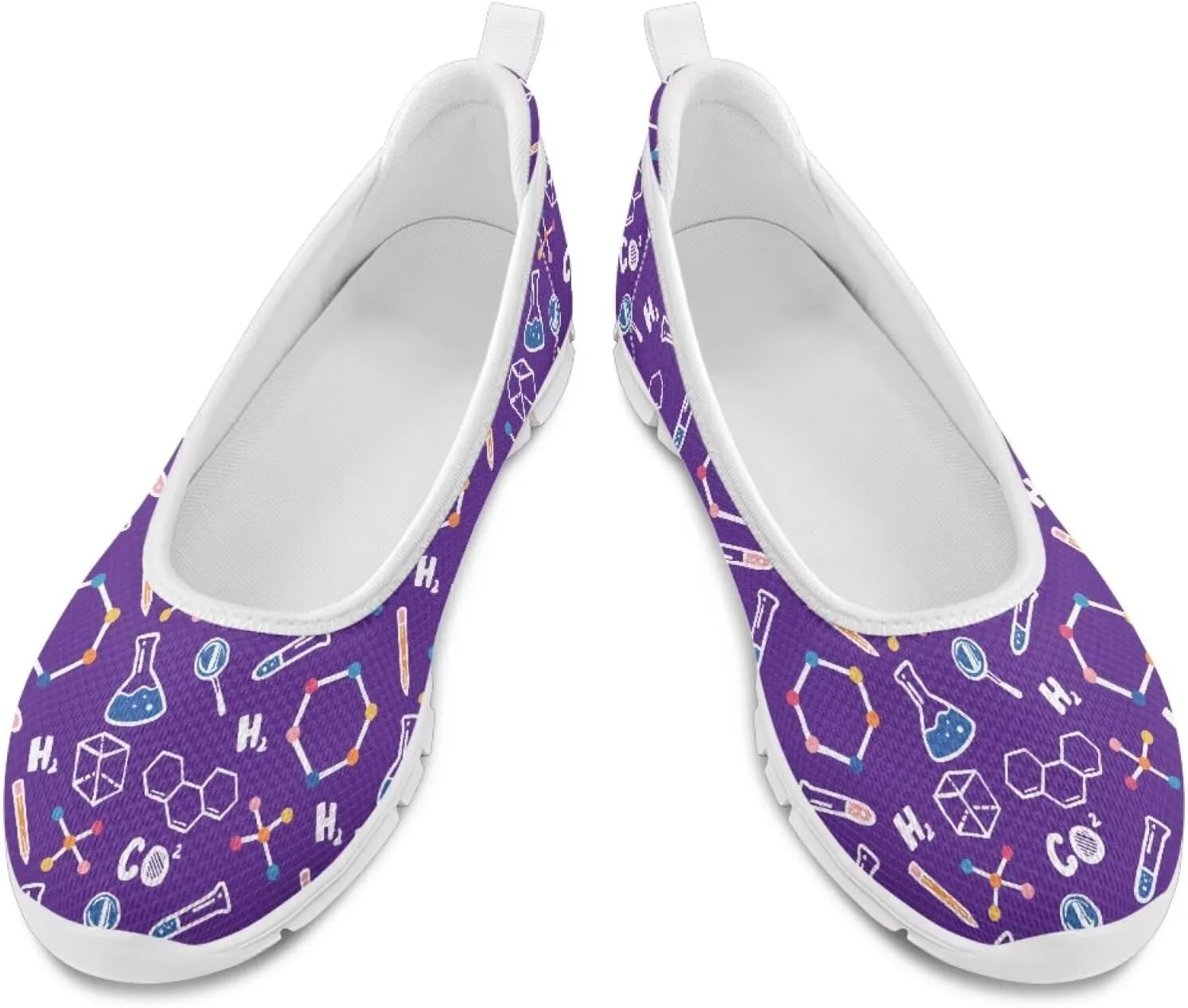 Creative Formula Print Womens Flats Comfortable Dressy Lightweight Slip On Ballet Shoes Round Toe Walking Casual Sneakers Everyday Wear