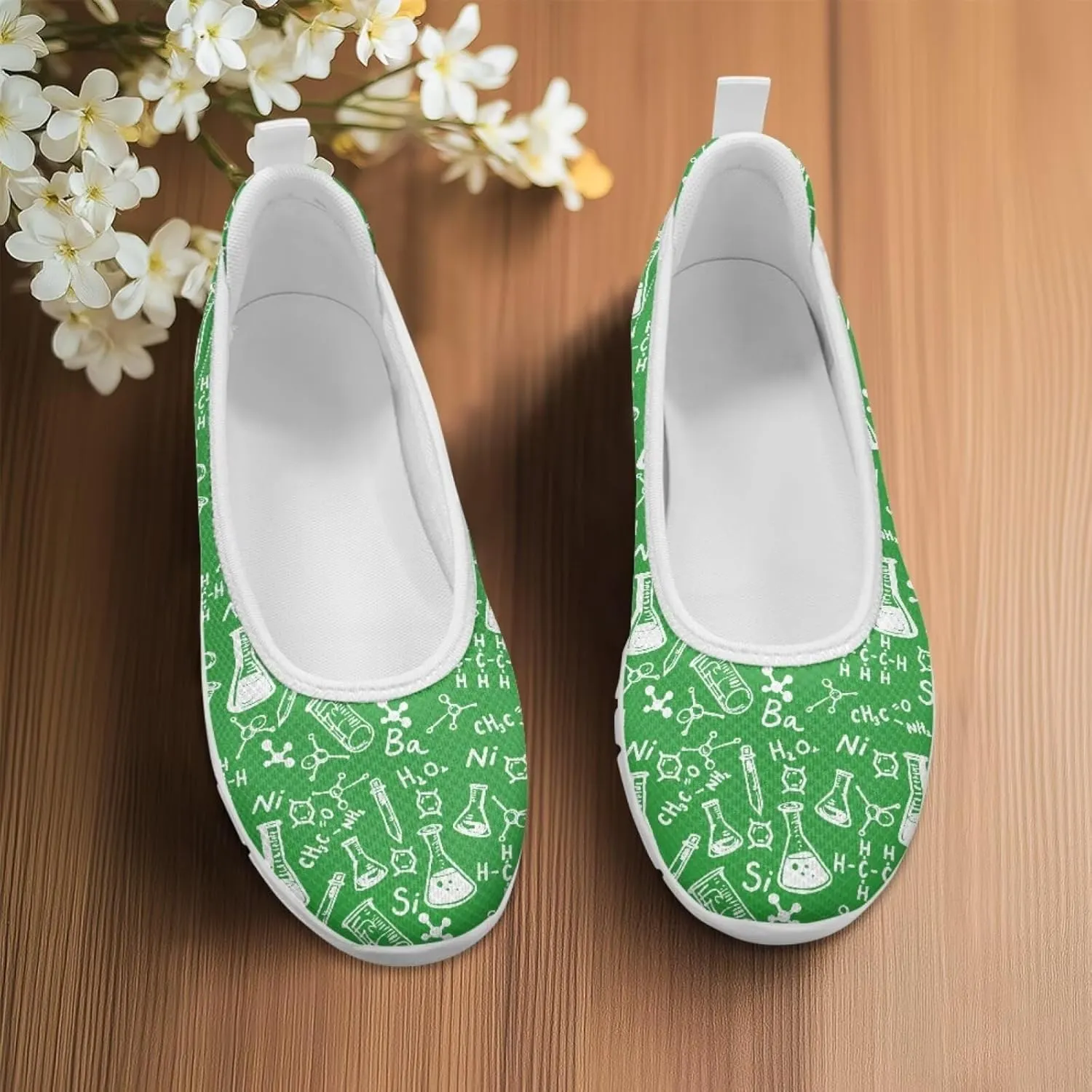 Creative Formula Print Womens Flats Comfortable Dressy Lightweight Slip On Ballet Shoes Round Toe Walking Casual Sneakers Everyday Wear