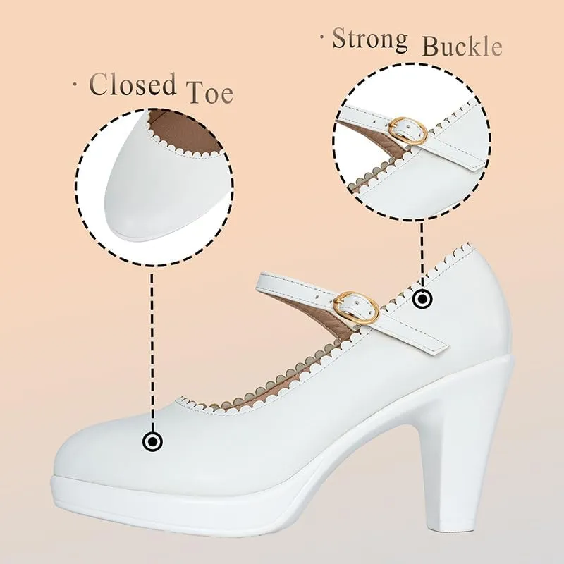 CYBLING Women's Mary Jane High Heels Shoes Ladies Pointed Closed Toe Ankle Strap Dress Pumps