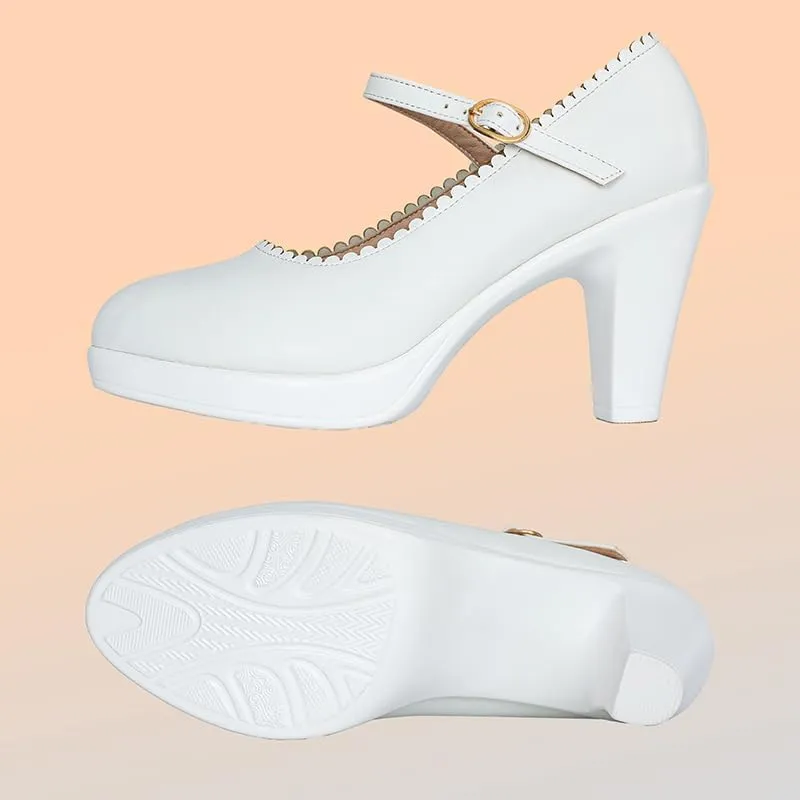 CYBLING Women's Mary Jane High Heels Shoes Ladies Pointed Closed Toe Ankle Strap Dress Pumps