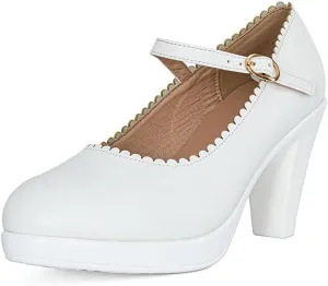CYBLING Women's Mary Jane High Heels Shoes Ladies Pointed Closed Toe Ankle Strap Dress Pumps