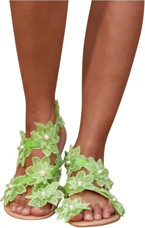 Eduavar Sandalias para Mujer, Women's Sandals Summer Beach Sandals Women Cute Floral Lace Flat Open Toe Sandals
