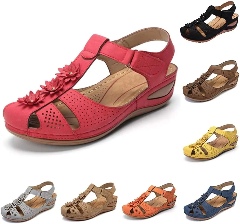 Eduavar Womens Wedge Sandals, Orthopedic Sandals for Women Comfortable Close Toe Sandals Cutout Wedge Sandals