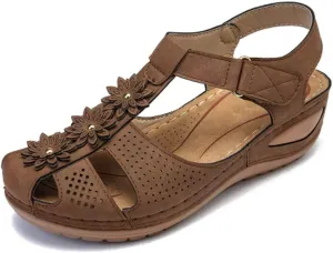 Eduavar Womens Wedge Sandals, Orthopedic Sandals for Women Comfortable Close Toe Sandals Cutout Wedge Sandals