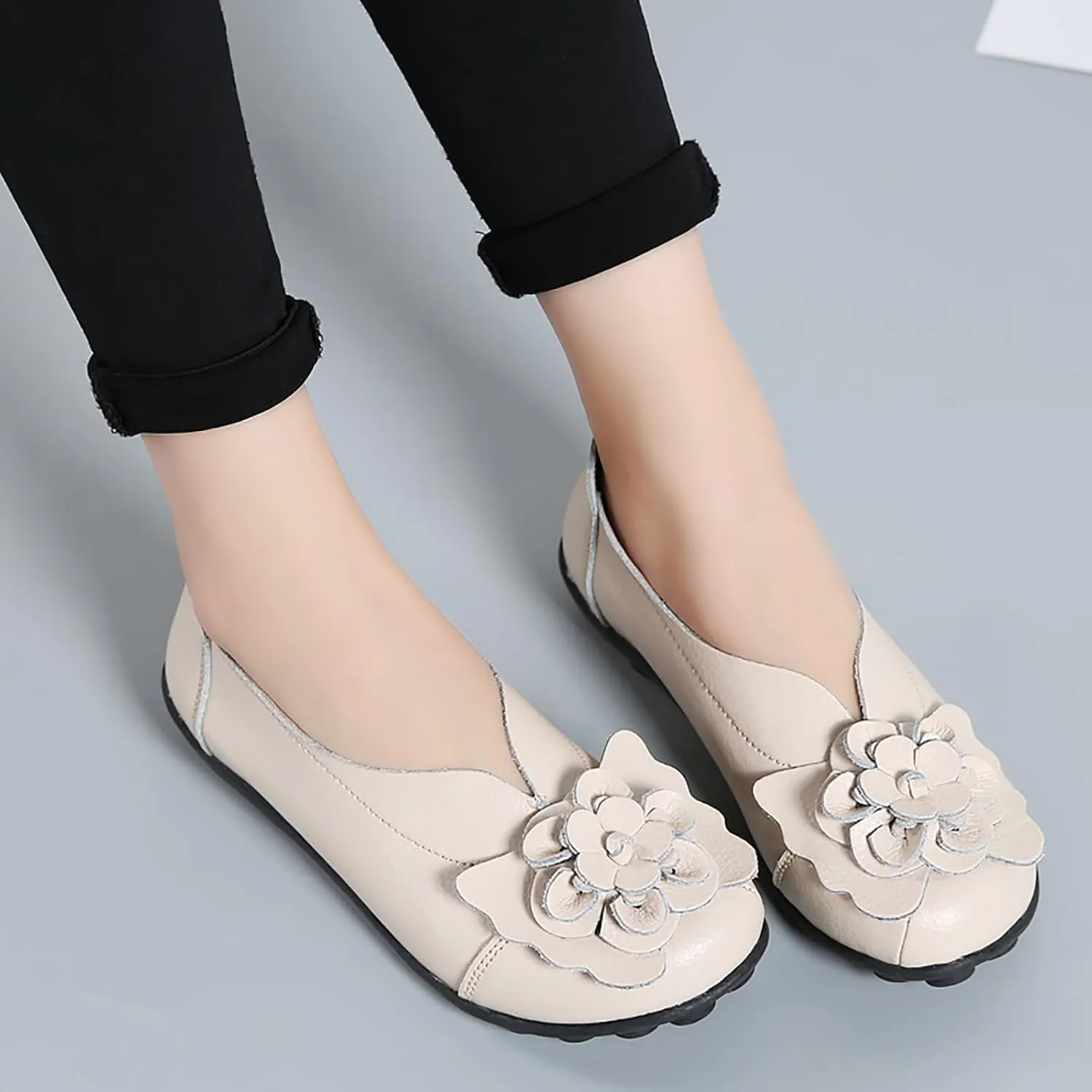 Flat Loafers for Women Comfortable Slip on Round Toe Slingback Soft Soles Moccasins with Flowers Walking Casual Dressy Lightweight Flat Shoes Nurse Driving Work Shoes Breathable Fashion Footwear