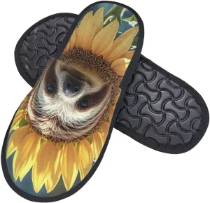 Fuzzy House Slippers Sloth Sunflower Plush Shoes Non-slip Memory Foam Slippers