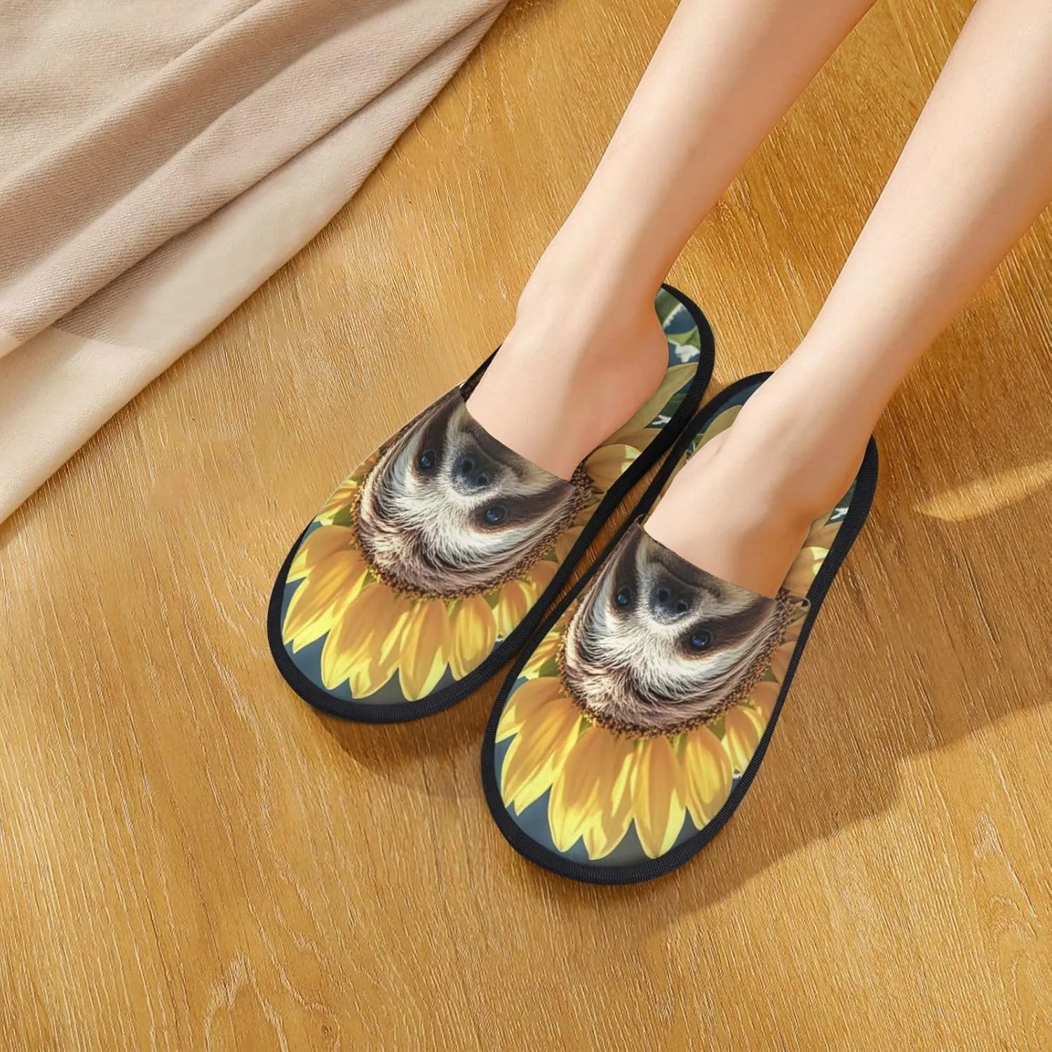 Fuzzy House Slippers Sloth Sunflower Plush Shoes Non-slip Memory Foam Slippers