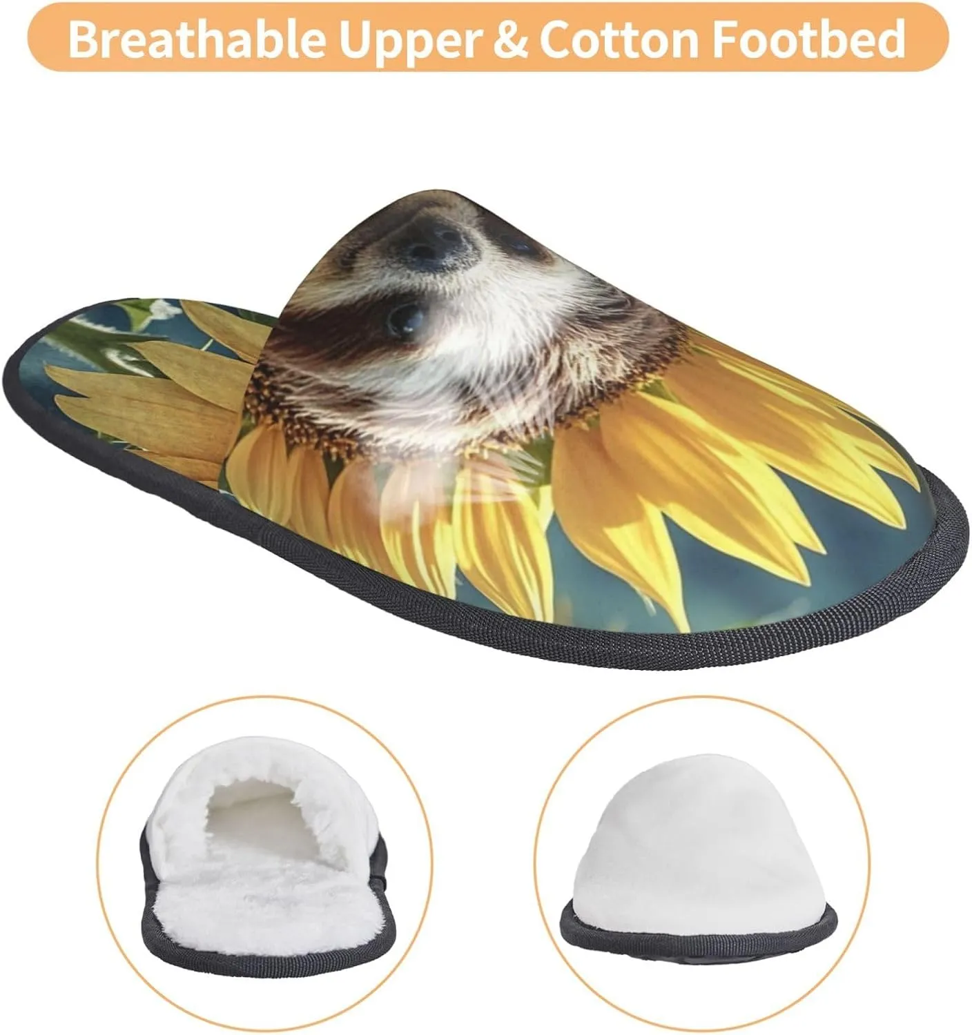 Fuzzy House Slippers Sloth Sunflower Plush Shoes Non-slip Memory Foam Slippers