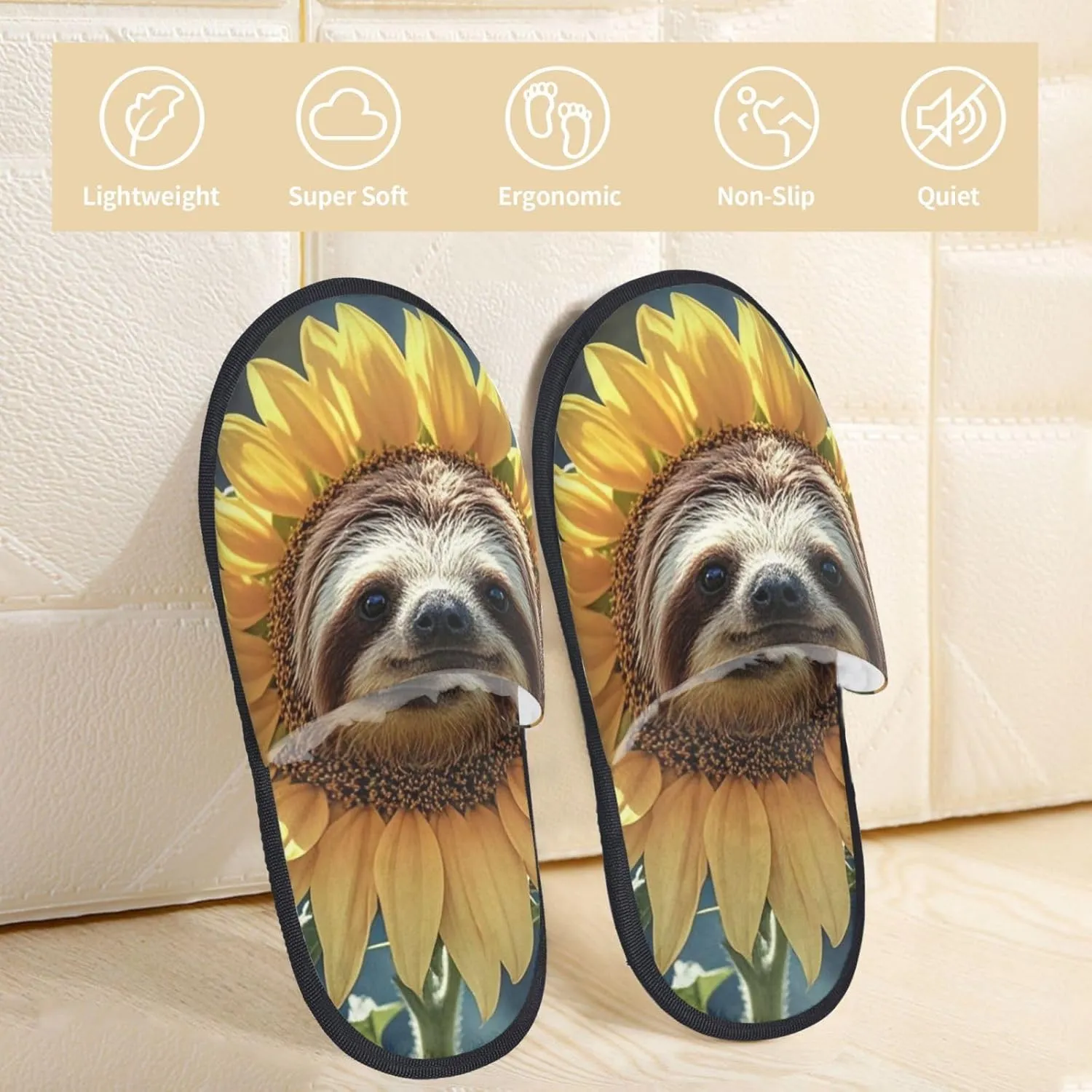 Fuzzy House Slippers Sloth Sunflower Plush Shoes Non-slip Memory Foam Slippers