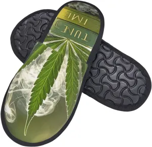 Fuzzy House Slippers Weed Marijuana Plush Shoes Non-slip Memory Foam Slippers