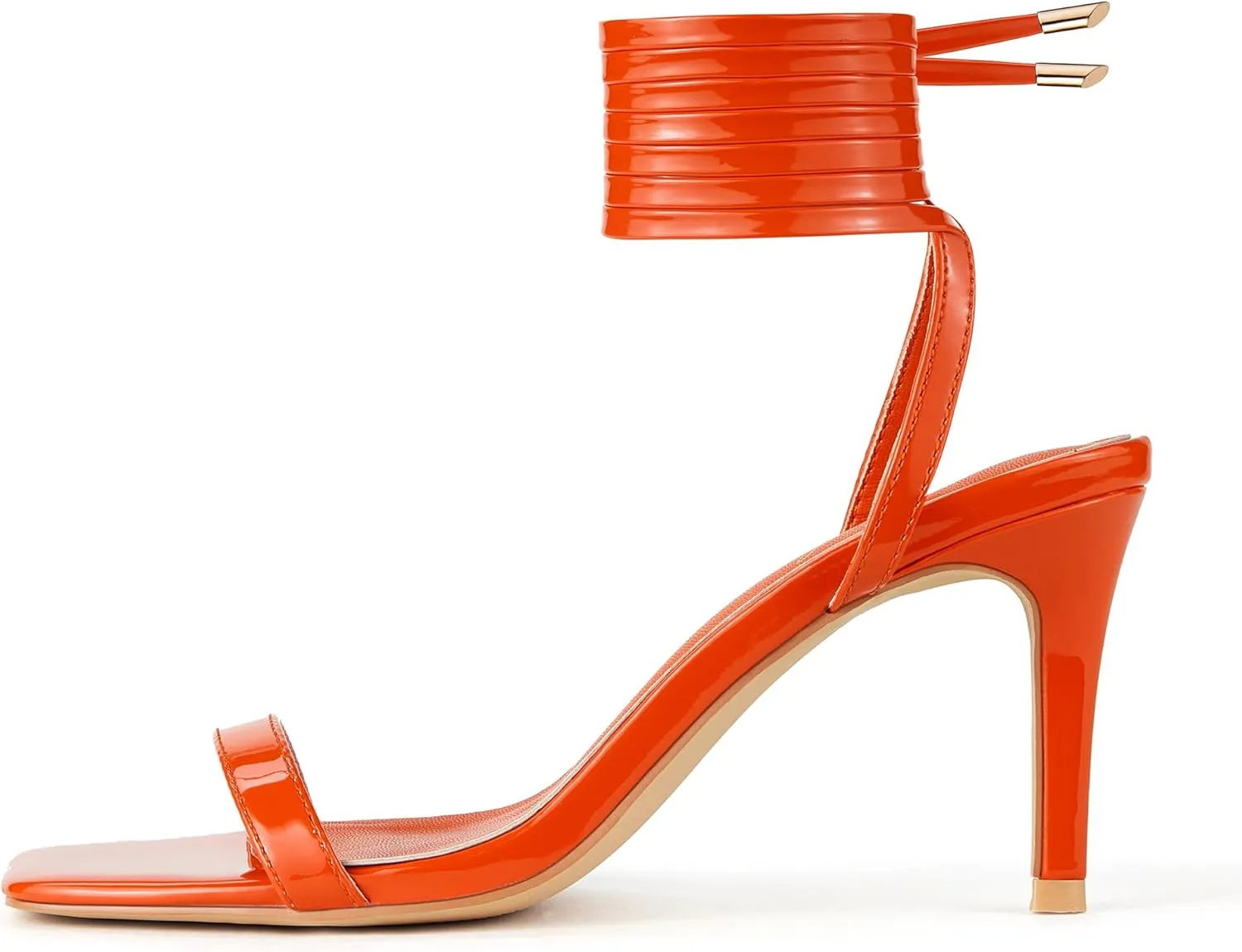 GENSHUO Women Strappy Heeled Sandals 3.14 inch Stilettos Lace Up Square Open Toe High Heels Sandals for Party, Prom