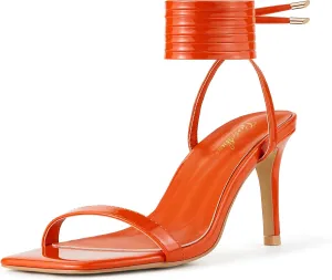 GENSHUO Women Strappy Heeled Sandals 3.14 inch Stilettos Lace Up Square Open Toe High Heels Sandals for Party, Prom
