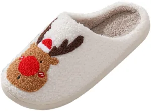 Gibobby Christmas Slippers for Women Faux Fluffy Fur Soft Slippers Warm House Shoes Indoor Outdoor Winter
