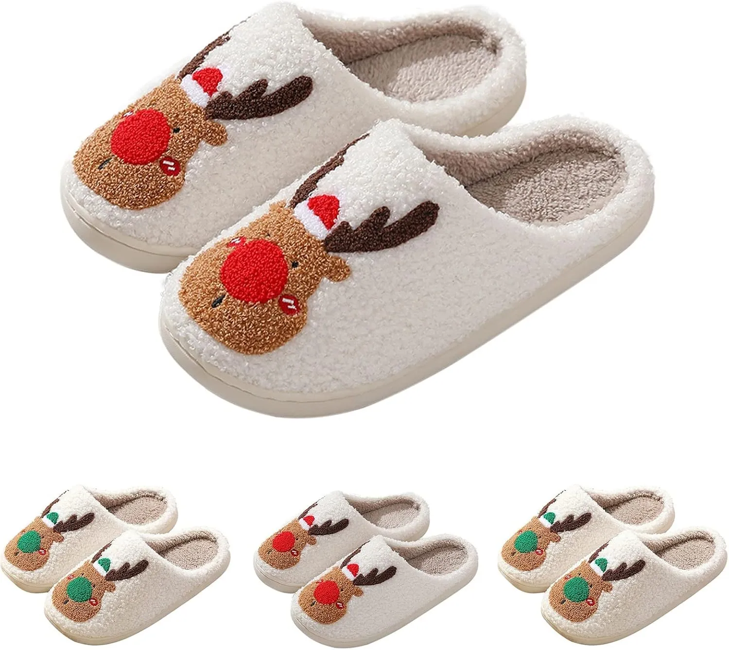Gibobby Christmas Slippers for Women Faux Fluffy Fur Soft Slippers Warm House Shoes Indoor Outdoor Winter