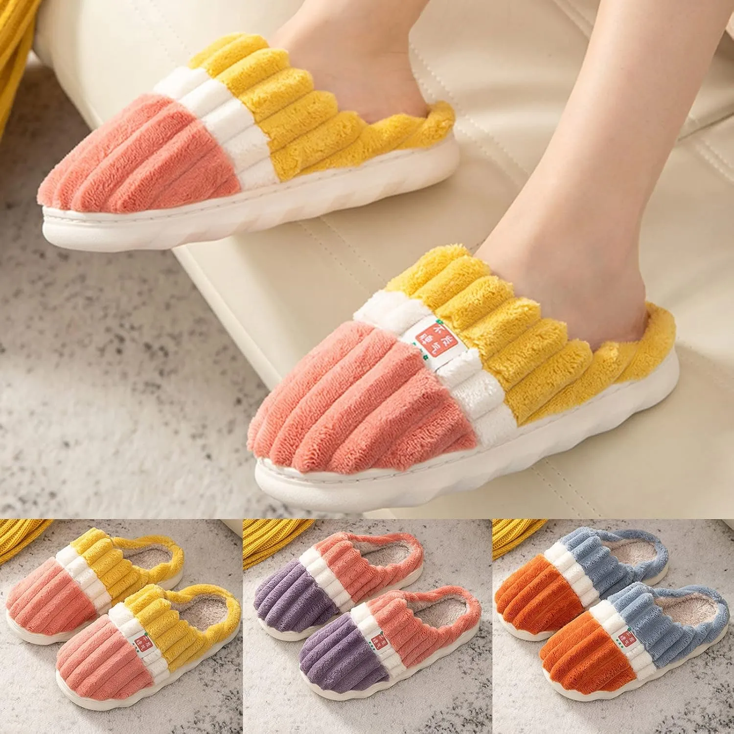 Gibobby Christmas Slippers for Women Memory Foam Furry Bedroom Slippers Anti-Slip for Indoor Outdoor Use
