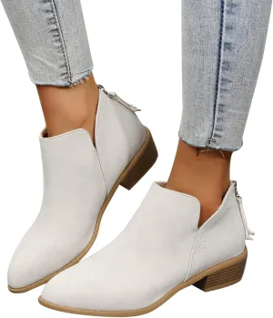 Gibobby Womens Boots Low Heel Retro V-Cut Short Warm Boots Closed Toe Low Heel Combat Western Shoes