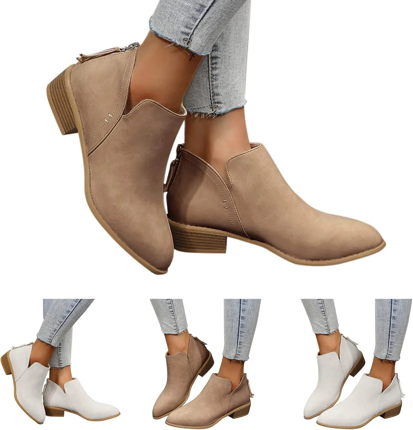 Gibobby Womens Boots Low Heel Retro V-Cut Short Warm Boots Closed Toe Low Heel Combat Western Shoes