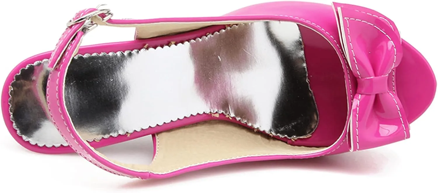 Gicoiz Women Peep Toe Block High Heels Lovely Bowtie Slingback Shoes