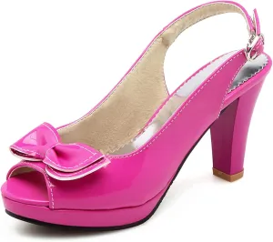 Gicoiz Women Peep Toe Block High Heels Lovely Bowtie Slingback Shoes