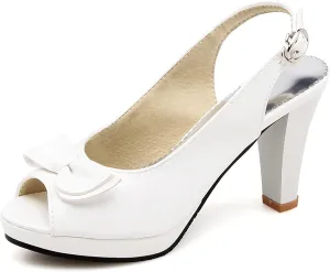 Gicoiz Women Peep Toe Block High Heels Lovely Bowtie Slingback Shoes