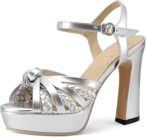 Gicoiz Women Peep Toe Block High Heels Platform Sandals Bridal