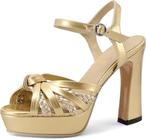 Gicoiz Women Peep Toe Block High Heels Platform Sandals Bridal