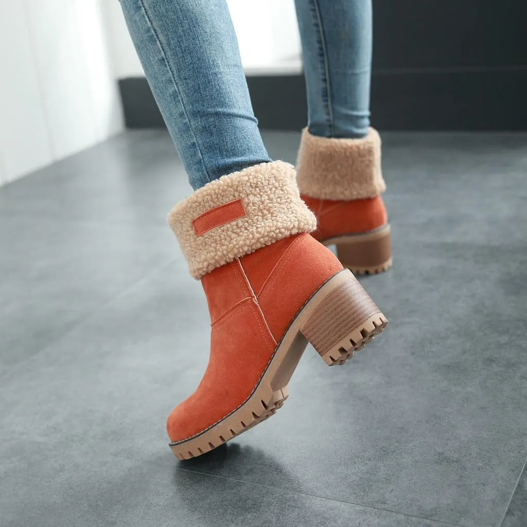 Hdnaihpp Dotmalls Boots,Dotmalls Shoes,Dotmalls Seniors' Chunky Heel Winter Boots, Women's Chunky Heel Round Toe Snow Boots