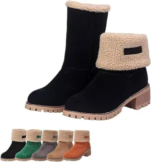 Hdnaihpp Dotmalls Boots,Dotmalls Shoes,Dotmalls Seniors' Chunky Heel Winter Boots, Women's Chunky Heel Round Toe Snow Boots