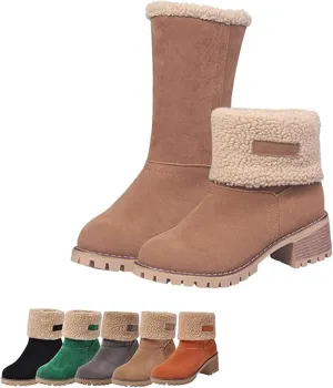 Hdnaihpp Dotmalls Boots,Dotmalls Shoes,Dotmalls Seniors' Chunky Heel Winter Boots, Women's Chunky Heel Round Toe Snow Boots
