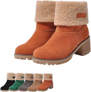 Hdnaihpp Dotmalls Boots,Dotmalls Shoes,Dotmalls Seniors' Chunky Heel Winter Boots, Women's Chunky Heel Round Toe Snow Boots
