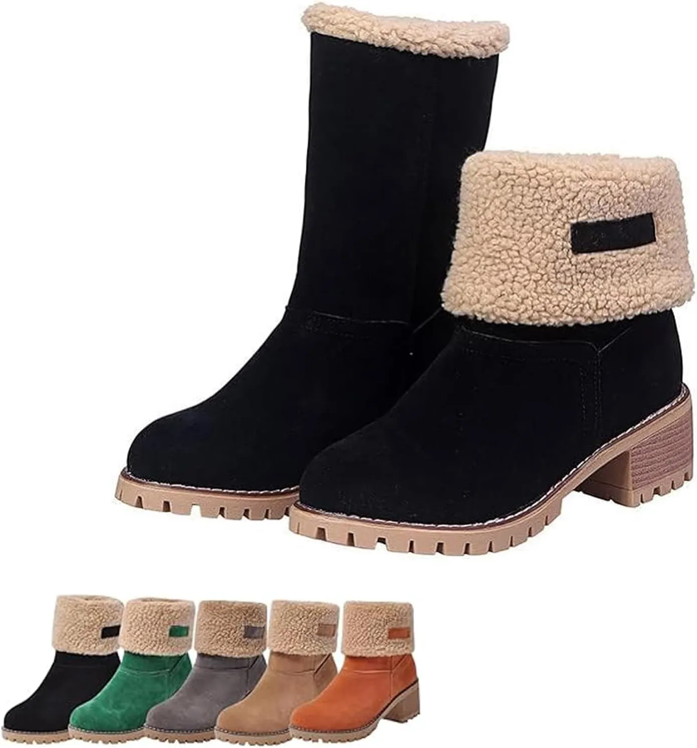 Hdnaihpp Dotmalls Boots,Dotmalls Shoes,Dotmalls Seniors' Chunky Heel Winter Boots, Women's Chunky Heel Round Toe Snow Boots