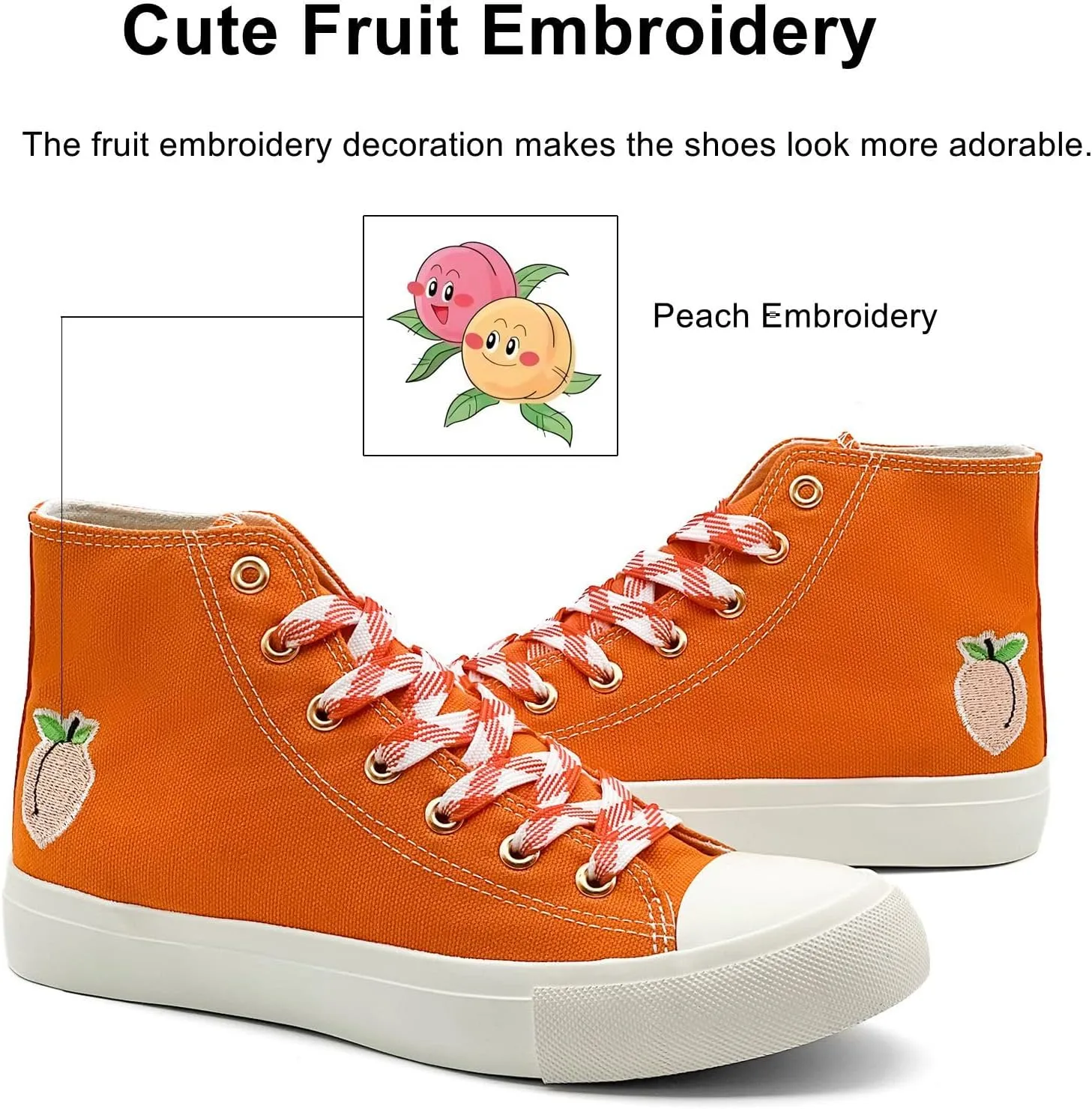 High Top Sneakers for Women Canvas Shoes Fruits Embroidery High Tops Women Casual Shoes Lace Up Fashion Sneakers