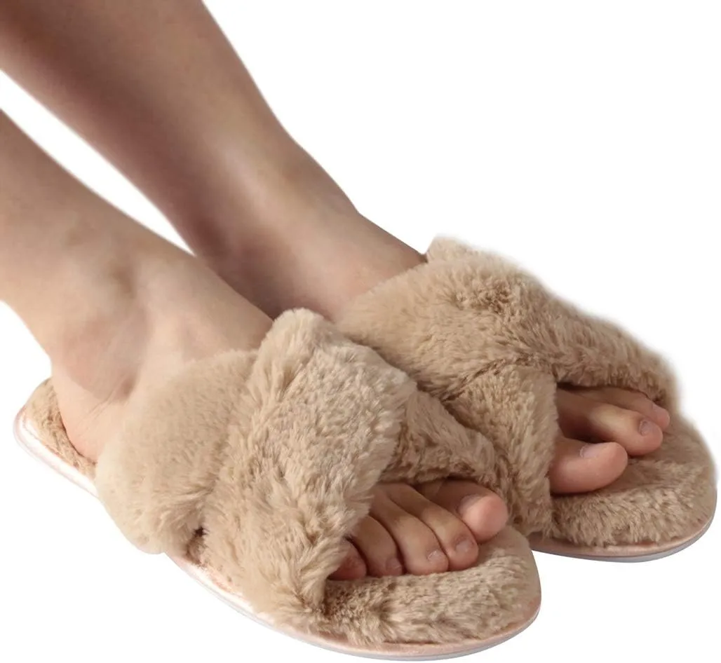 Home Slipper Cozy Slippers Women's Light House Indoor Slippers Fuzzy Cross/Open Toe Slippers