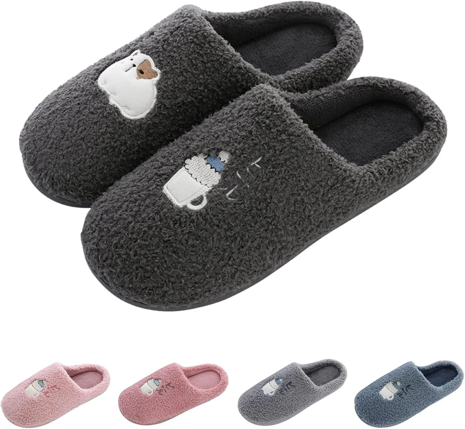 House Slippers for Men Cute Memory Foam House Slippers Furry Bedroom Slippers Anti-Slip Sole for Indoor Outdoor