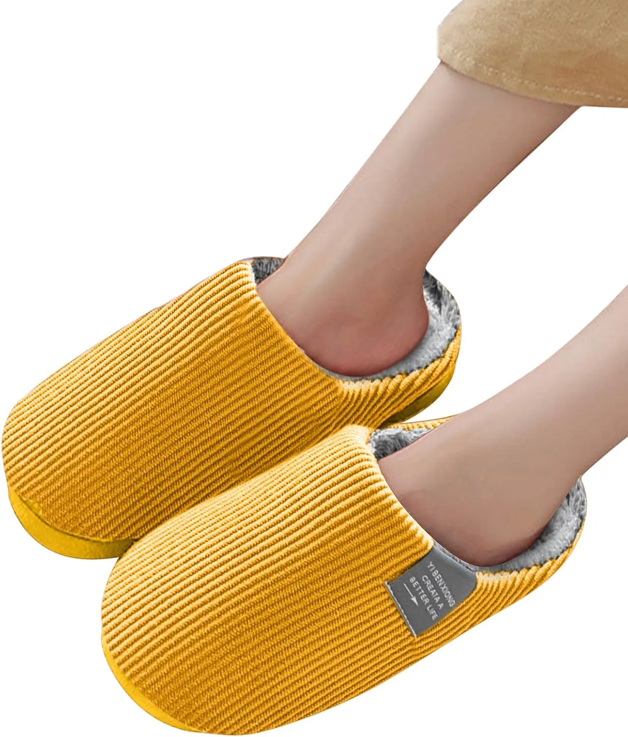 House Slippers for Women Memory Foam Fuzzy Slippers Indoor and Outdoor Slip on Bedroom Shoes with Faux Fur Lining