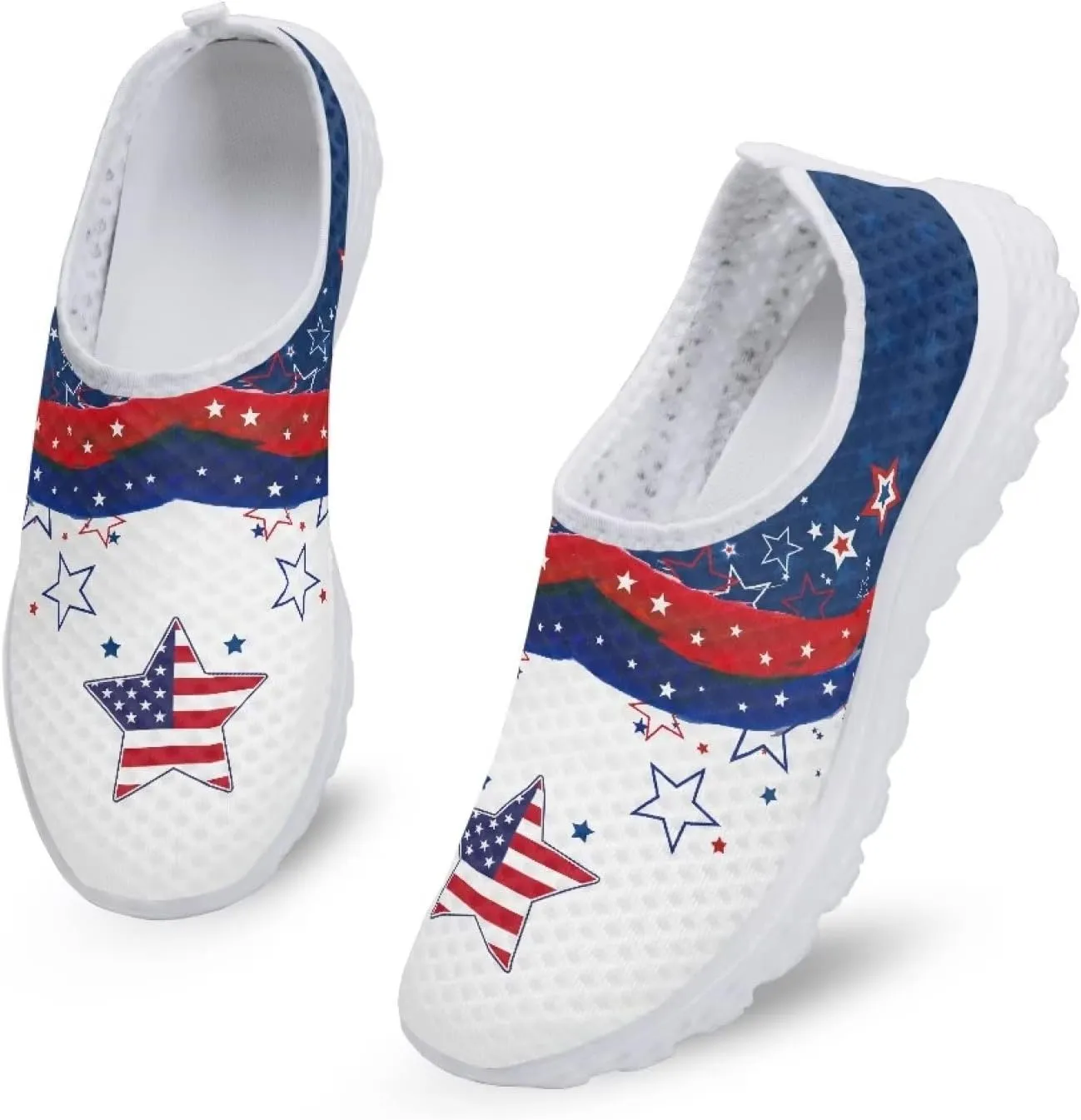 Jeiento American Flag Shoes for Men Women Road Running Shoes Womens Mens Comfortable Walking Tennis Sneakers Athletic Shoes