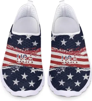 Jeiento American Flag Shoes for Men Women Road Running Shoes Womens Mens Comfortable Walking Tennis Sneakers Athletic Shoes