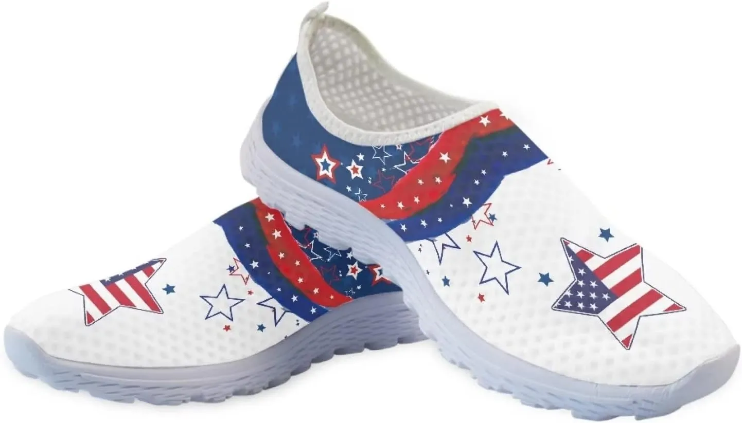 Jeiento American Flag Shoes for Men Women Road Running Shoes Womens Mens Comfortable Walking Tennis Sneakers Athletic Shoes
