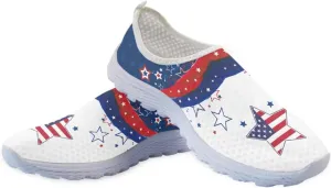Jeiento American Flag Shoes for Men Women Road Running Shoes Womens Mens Comfortable Walking Tennis Sneakers Athletic Shoes