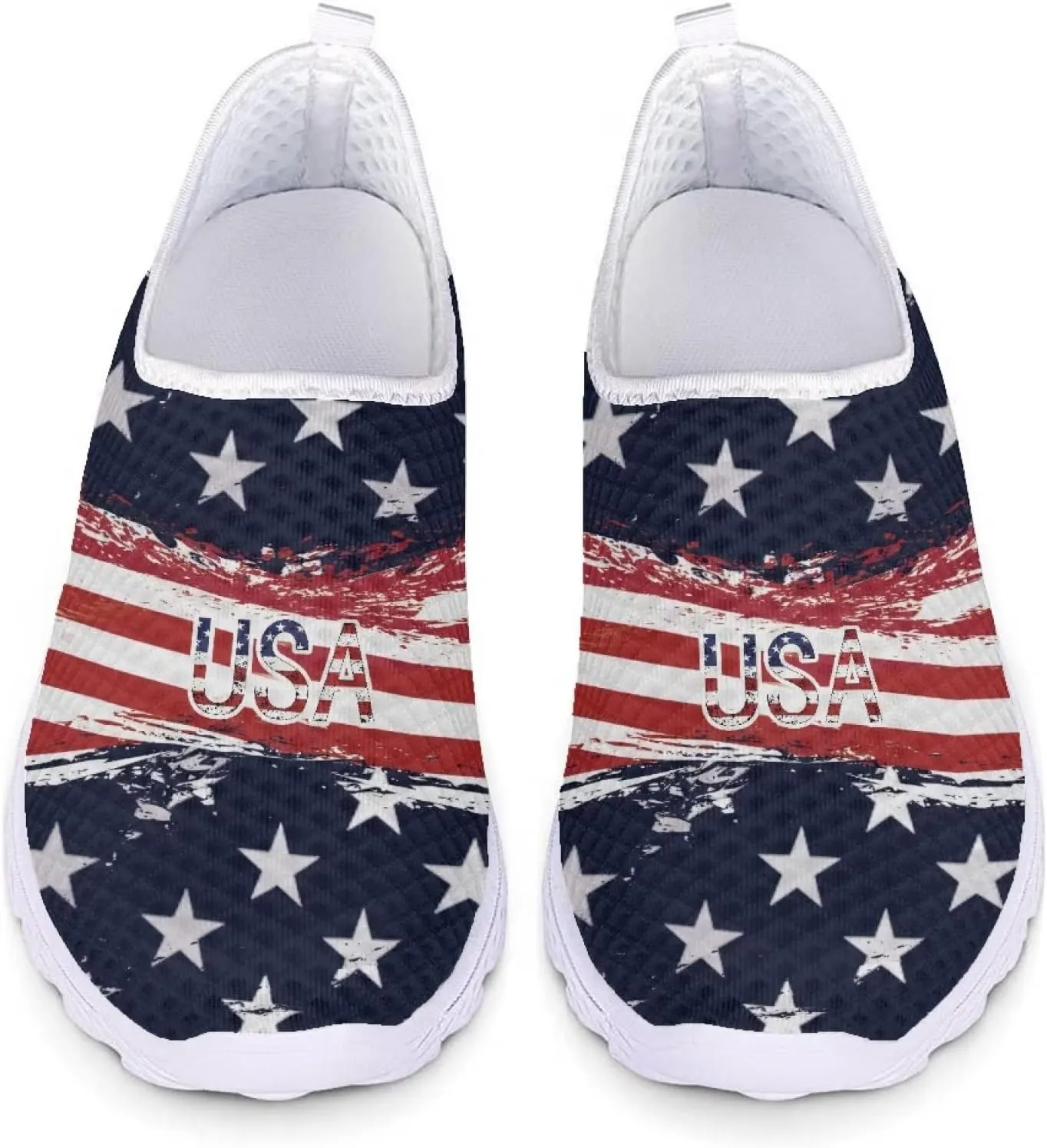 Jeiento American Flag Shoes for Men Women Road Running Shoes Womens Mens Comfortable Walking Tennis Sneakers Athletic Shoes