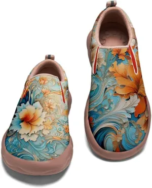 Kid's Art Painted Shoes Slip-On Loafers Fashion Leather Travel Sneaker Classical Floral Pattern