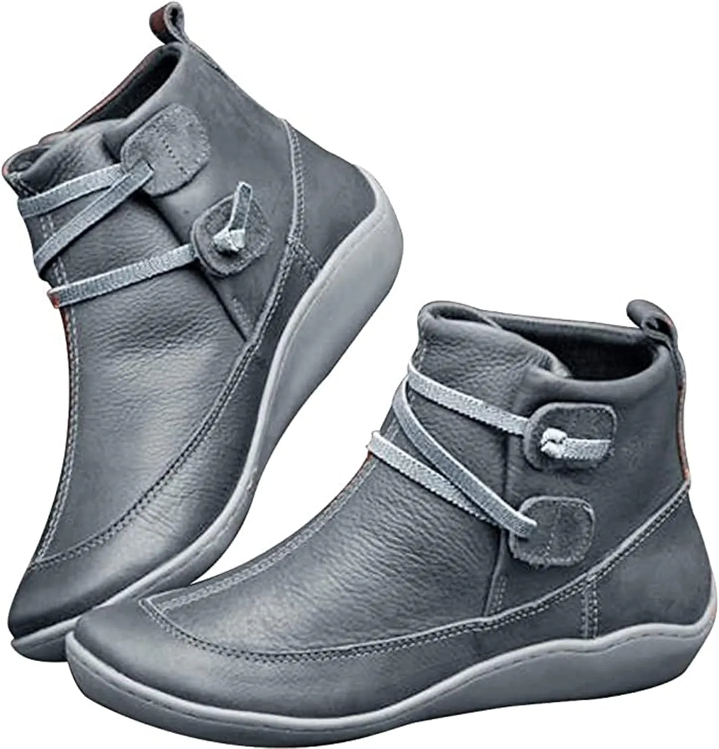 Ladmiple Boots For Women No Heel Fashion Ankle Boots Short Booties Cowboy Cowgirl Western Classic Retro Casual Walking Shoes