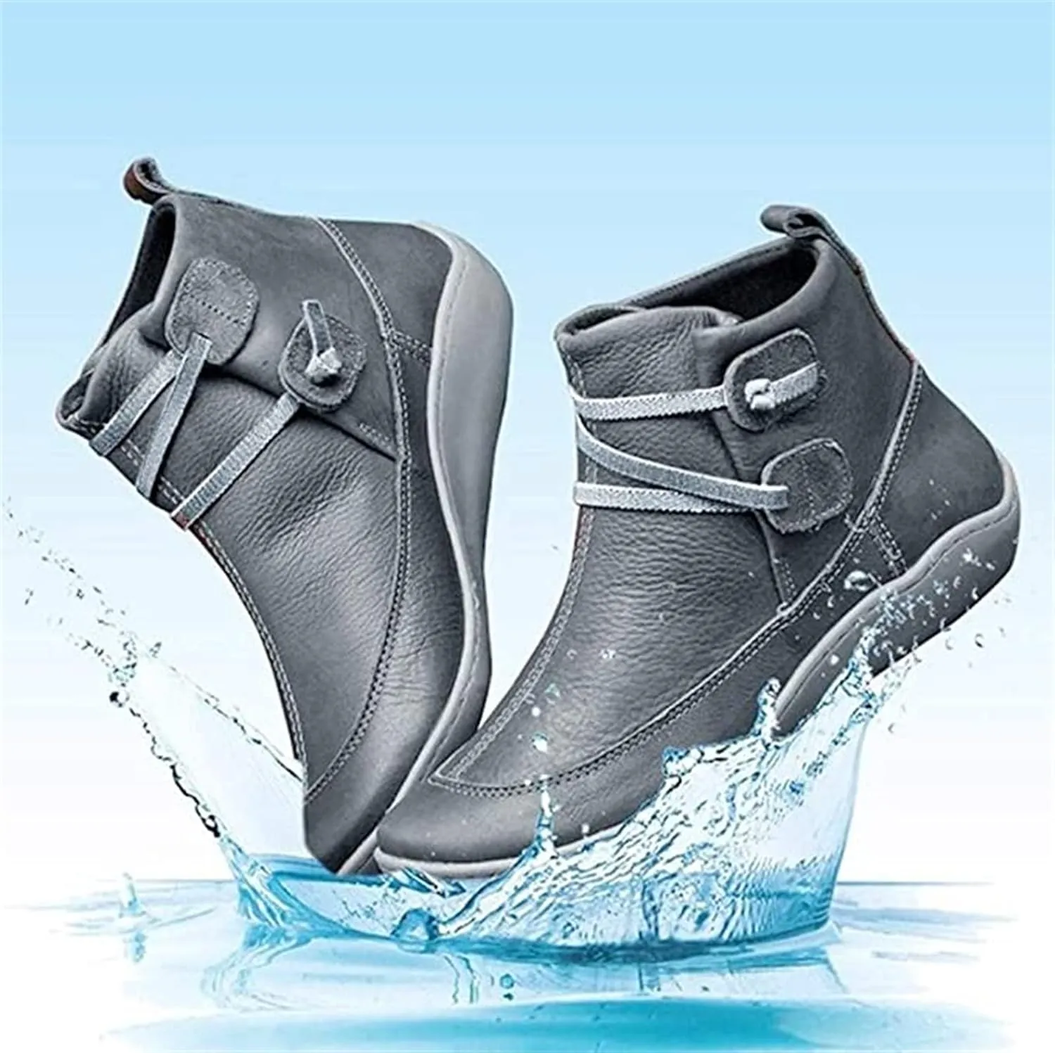 Ladmiple Boots For Women No Heel Fashion Ankle Boots Short Booties Cowboy Cowgirl Western Classic Retro Casual Walking Shoes